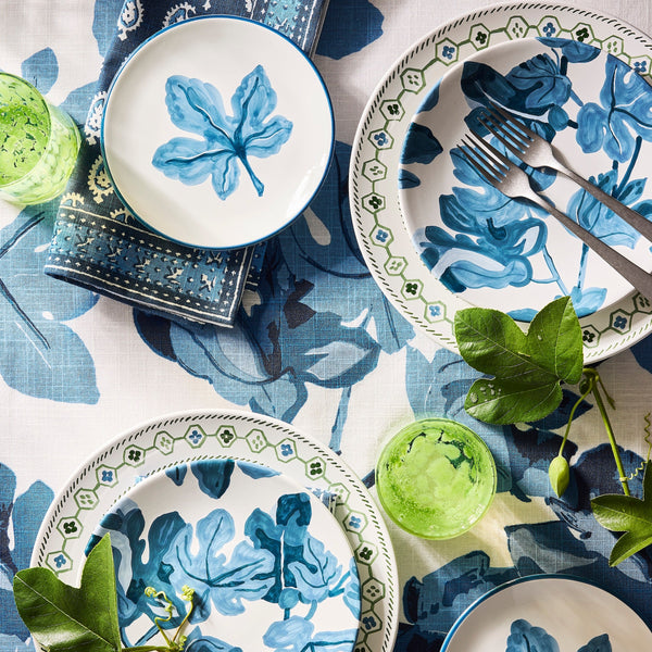 Peter Dunham + Hudson Grace Hand-Painted Green Oona Border Dinner Plate
