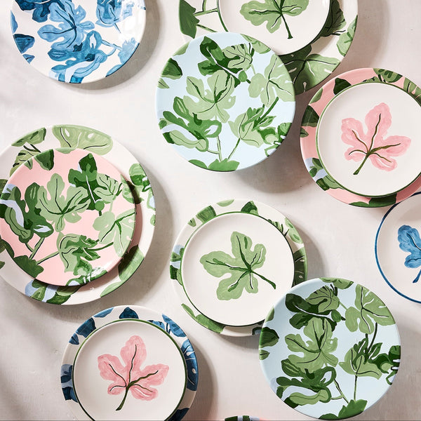 Peter Dunham + Hudson Grace Hand-Painted Green Fig Pink Salad Plate