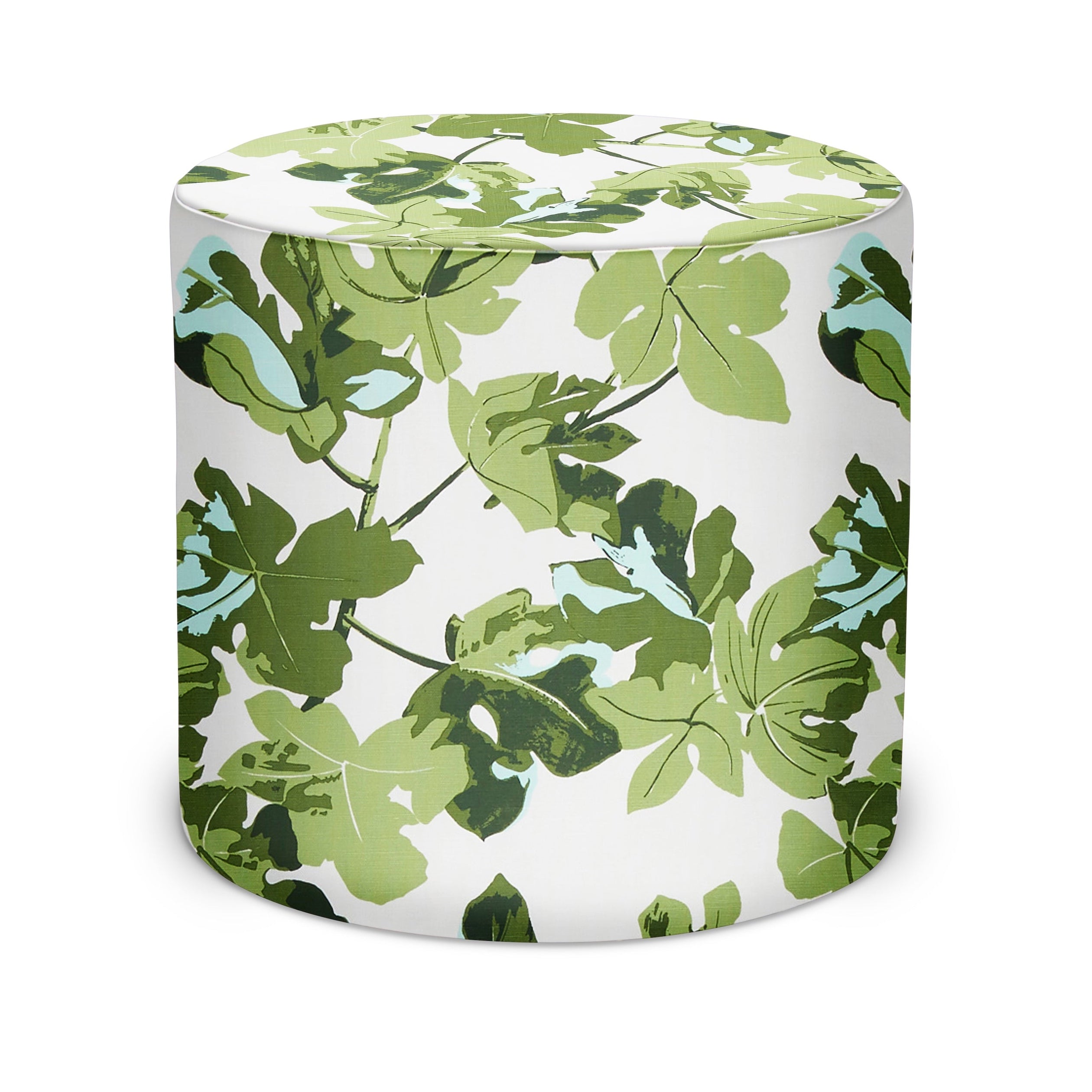 Indoor Pouf in Peter Dunham Textiles Fig Leaf in Original on White