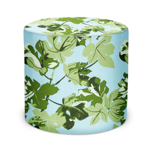 Indoor Pouf in Peter Dunham Textiles Fig Leaf in Original on Blue