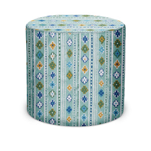 Indoor Pouf in Peter Dunham Textiles Gita in Indigo/Olive on Green