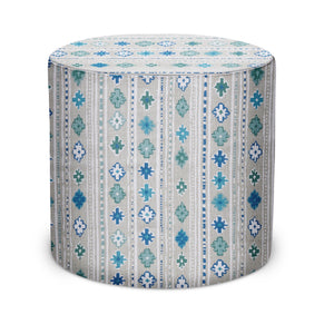 Indoor Pouf in Peter Dunham Textiles Gita in Mist/Indigo on Natural
