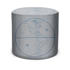 Indoor Pouf in Peter Dunham Textiles Globe in Mist Blue