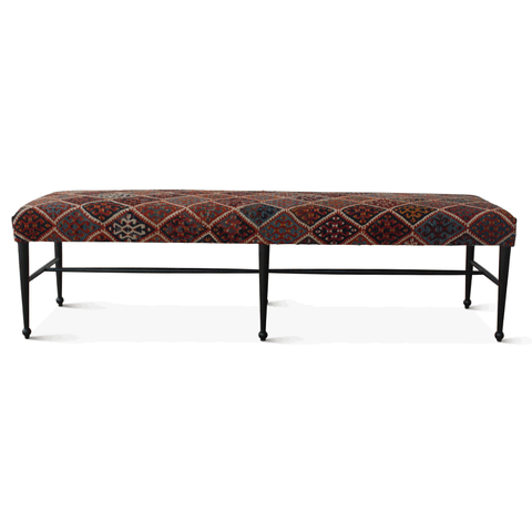 Vintage Ebonized Oak Madison Bench Upholstered in a Turkish Kilim