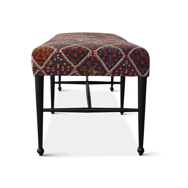 Vintage Ebonized Oak Madison Bench Upholstered in a Turkish Kilim