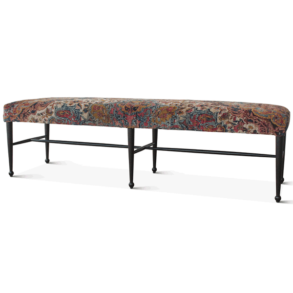 Vintage Ebonized Madison Bench Upholstered in an Indian Wool Rug