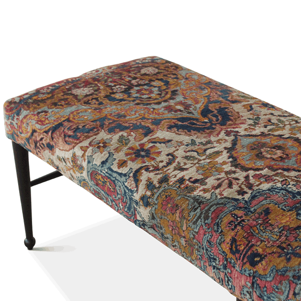 Vintage Ebonized Madison Bench Upholstered in an Indian Wool Rug