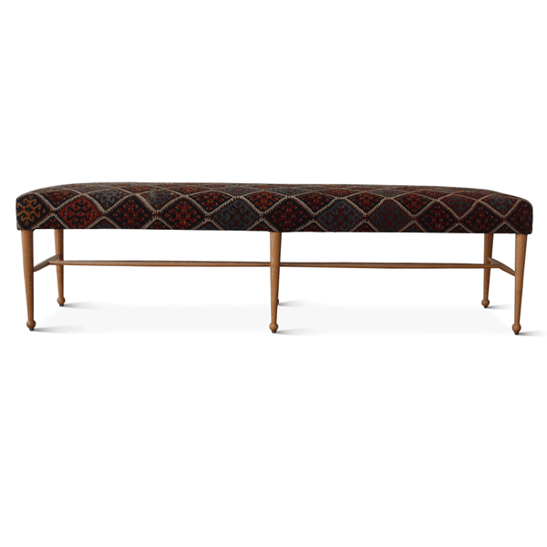 Vintage Bleached Oak Madison Bench Upholstered in a Turkish Kilim