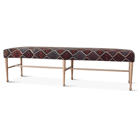 Vintage Bleached Oak Madison Bench Upholstered in a Turkish Kilim