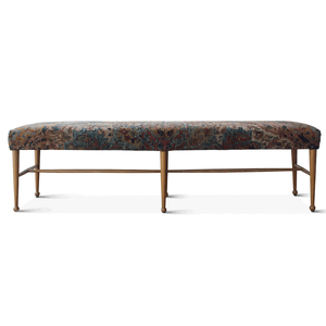 Vintage Light Walnut Madison Bench Upholstered in an Indian Wool Rug