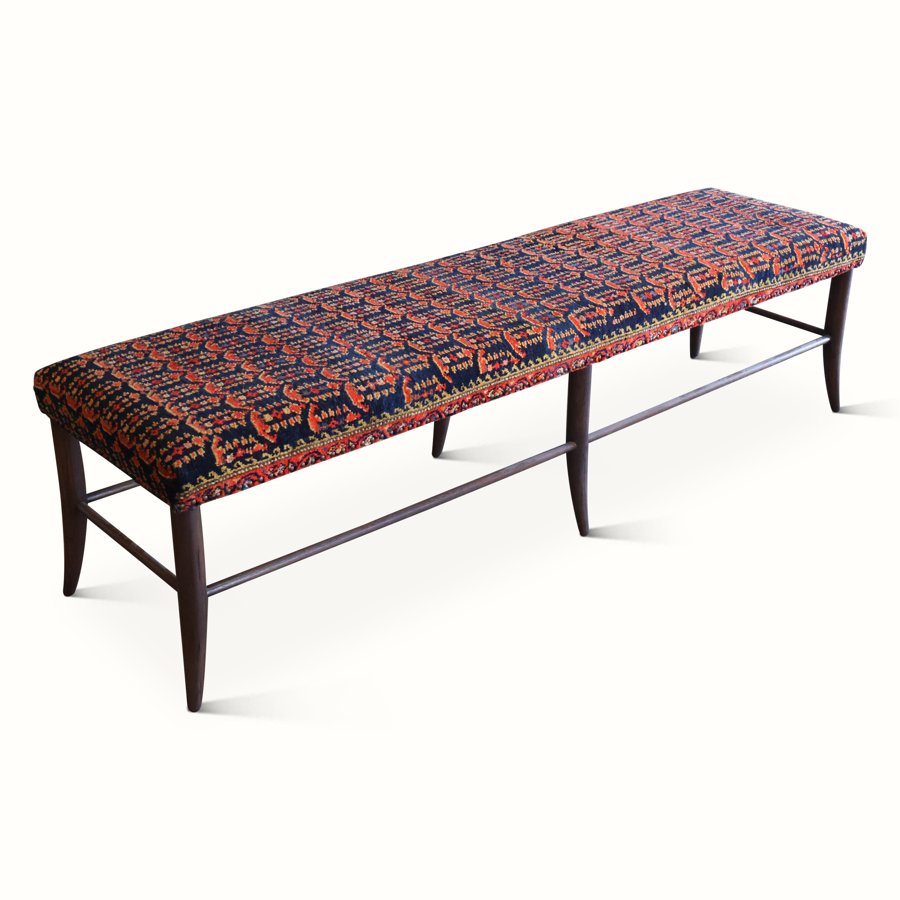 Croft Bench Upholstered in a Persian Carpet. Pair Available, Each Sold Individually.