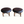 Pair of round ottomans showing side profiles, dark brown tufted seats and turned legs