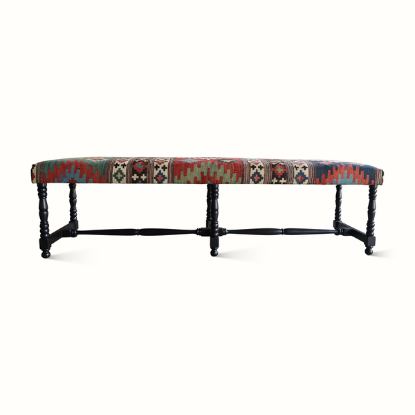 Mamounia Bench in a Vintage 20th-Century Turkish Kilim