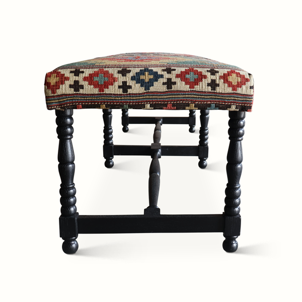 Mamounia Bench in a Vintage 20th-Century Turkish Kilim