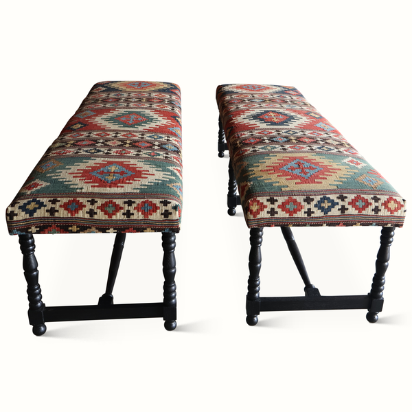 Mamounia Bench in a Vintage 20th-Century Turkish Kilim