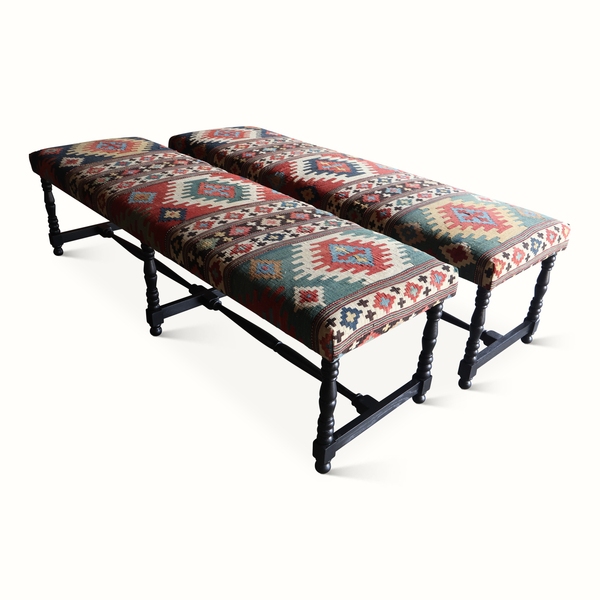 Mamounia Bench in a Vintage 20th-Century Turkish Kilim
