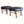 Pair of round ottomans, dark tufted leather seats on turned wooden legs, side view