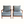 Pair of wooden armchairs with light blue cushioned seats and backs