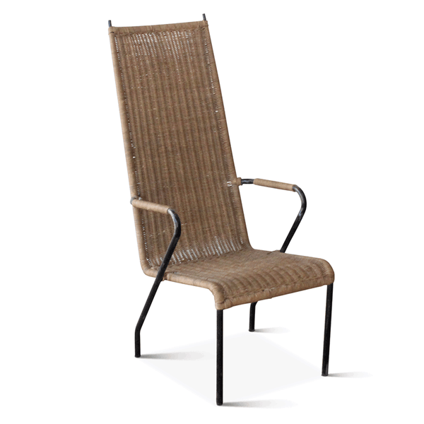 Vintage Wicker and Metal Armchair, France, 1950s