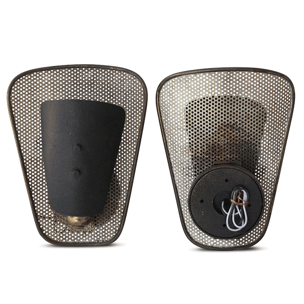 Vintage Pair of Jacques Biny Perforated Metal & Brass Sconces, France, 1950s