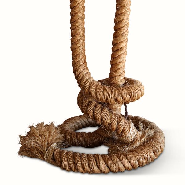 Rope table lamp base with braided loops and knot detail
