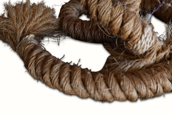 Close-up of coiled rope strands on a table lamp base