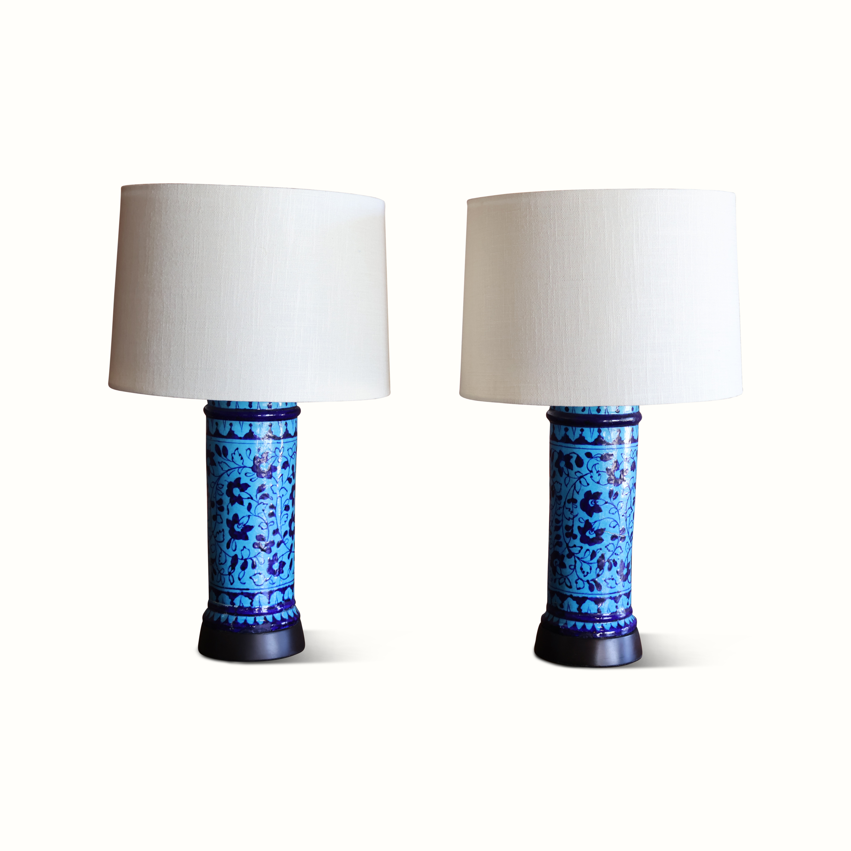 Pair of Blue Persian Pottery Lamps