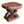 Antique African wooden stool with round seat, carved border, and pedestal legs, dark brown.