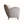 Side view of light gray upholstered sofa with tall arms and tapered dark wooden legs.