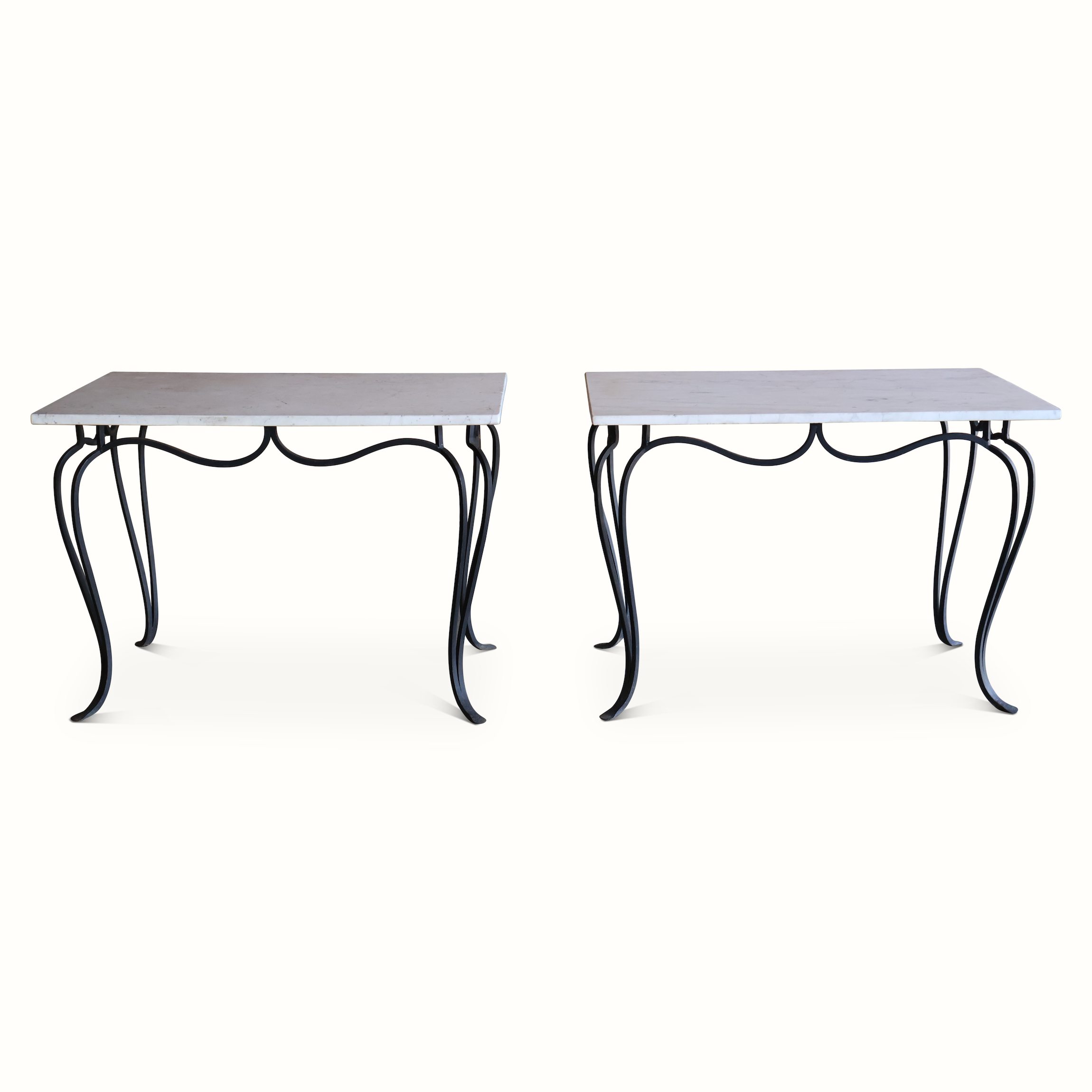 Pair of French Wrought Iron and Marble Tables