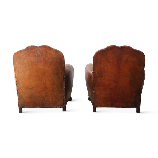Vintage Pair of Leather Art Deco Club Chairs, France, 1930s