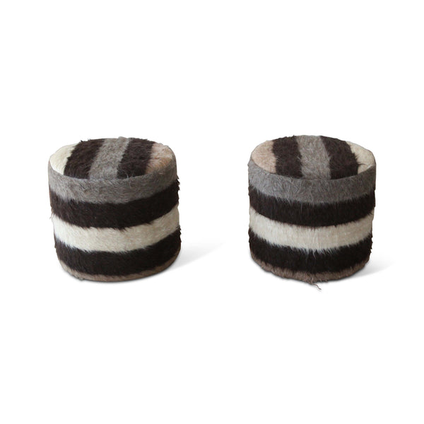 Vintage Pair of Striped Moroccan Mohair Poufs