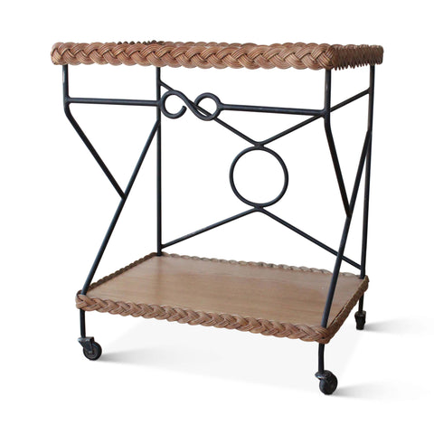 Vintage Wicker and Iron Bar Cart, France, 1950s