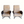 Pair of lounge chairs with beige sheepskin upholstery and dark leather armrests, front angled view