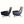 Lounge chair pair with dark blue leather seats and light beige sheepskin backs, angled view