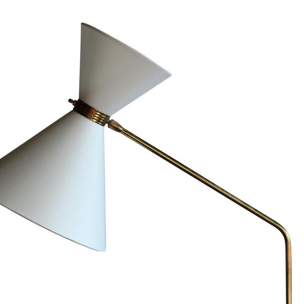 Brass Floor Lamp with Diablo Shade, France, 1950s