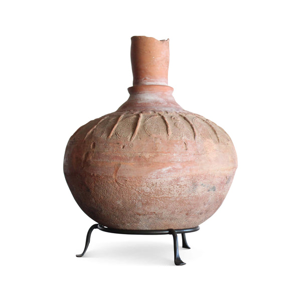 Terra-Cotta Vase on Iron Stand, India, 18th Century