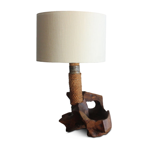 Olive Wood and Rope Studio Made Table Lamp, France, 1960s