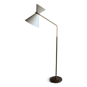 Brass Floor Lamp with Diablo Shade, France, 1950s