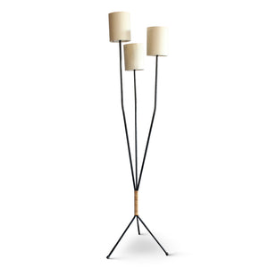 Iron Floor Lamp with Rattan Detail