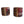 Round kilim pouf with geometric motif in red, navy, cream, and brown with tan top
