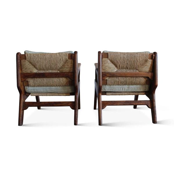 Pair of Olive Wood and Rush Armchairs