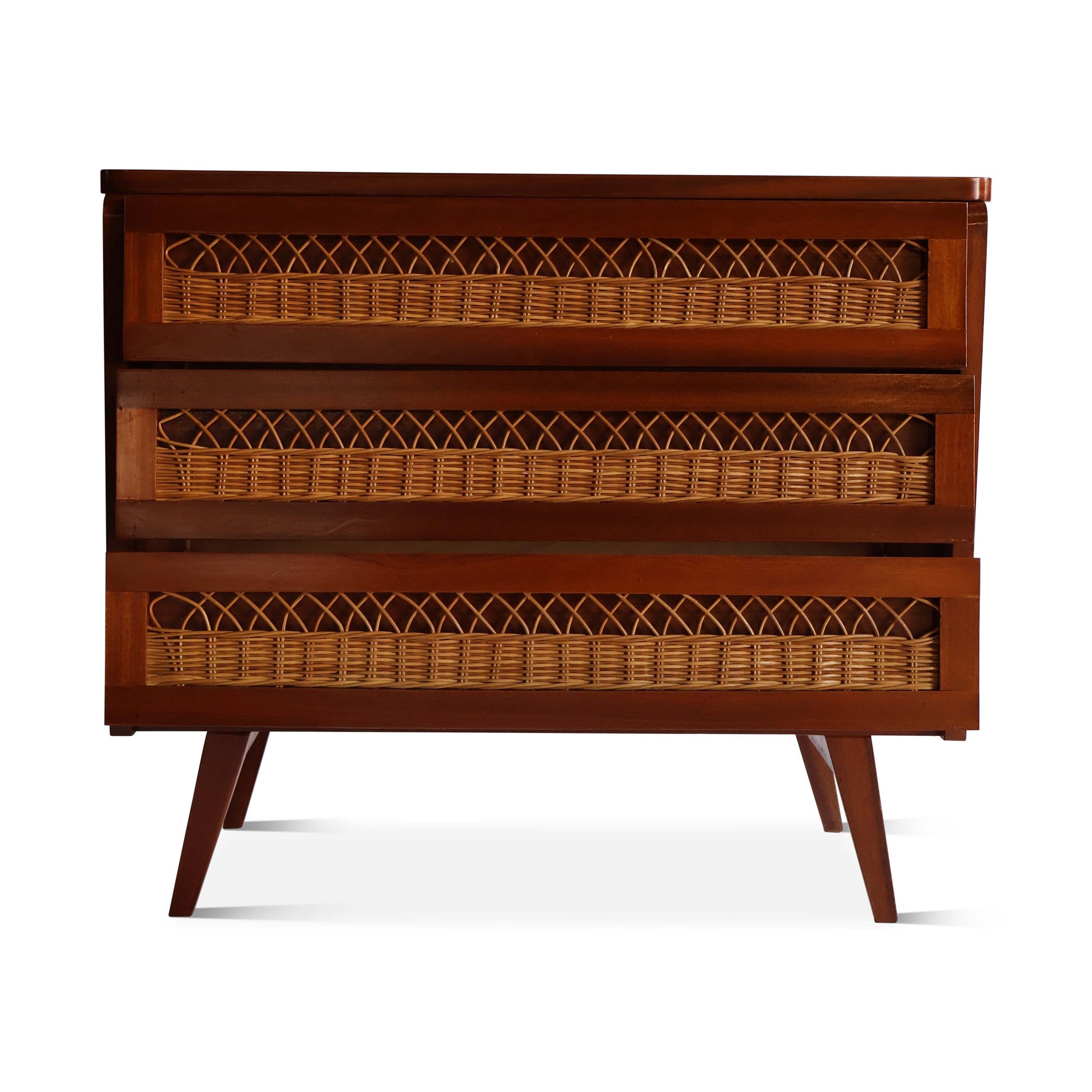 Teak and Wicker Front Chest of Drawers