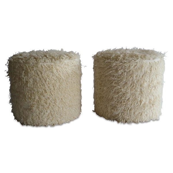 Pair Wool Flokati Poufs