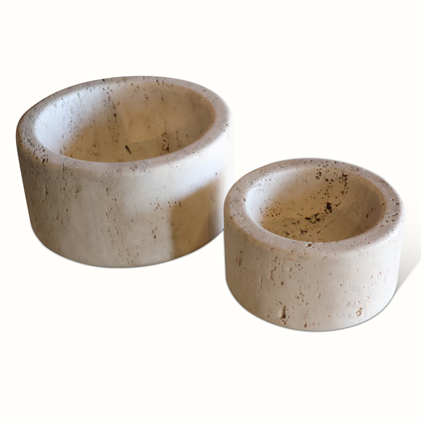 Pair of Sculpted Travertine Bowls