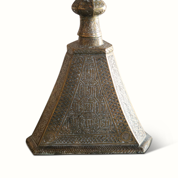 Moroccan Silver Candlestick Lamp with Green Silk Shade