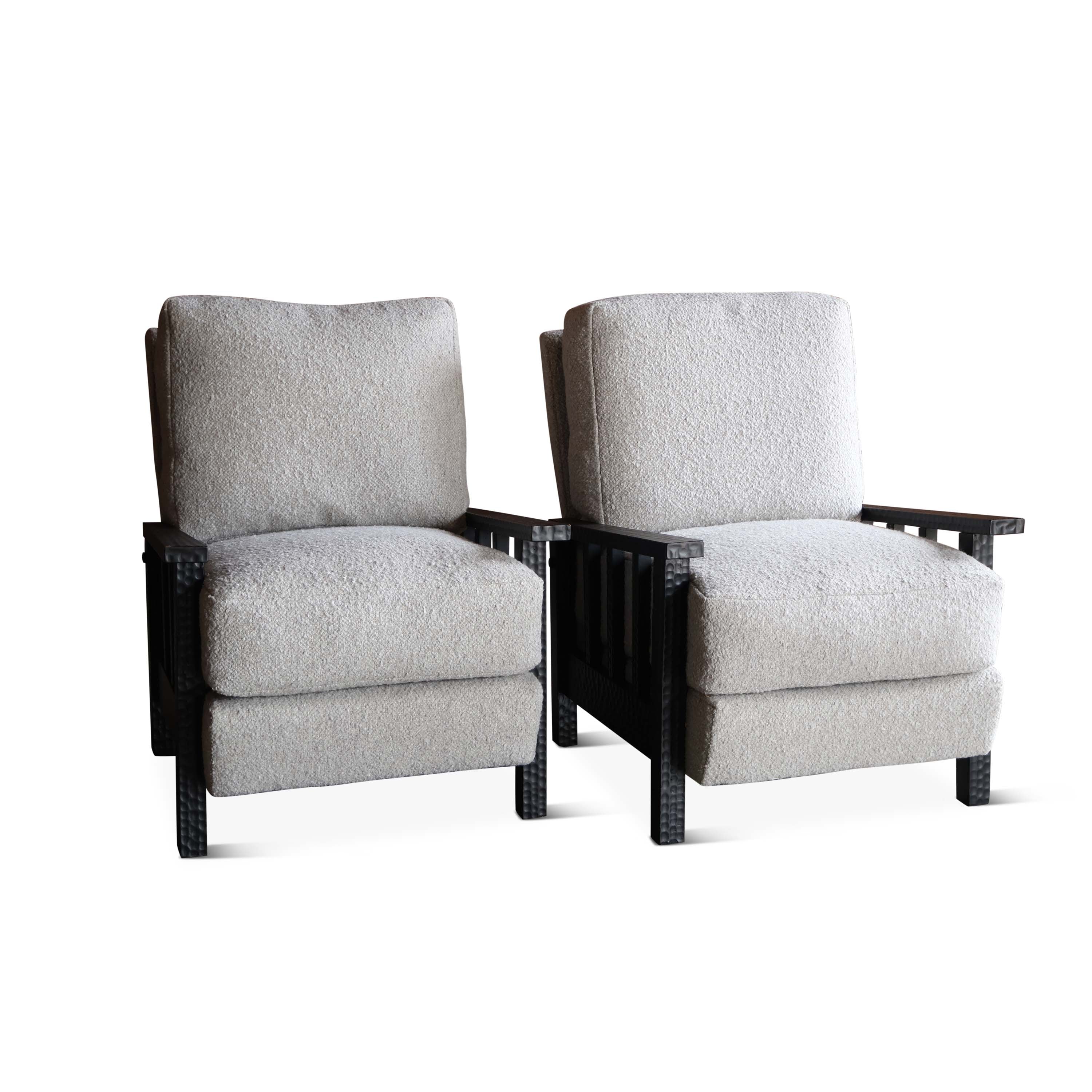Pair of Gauged Wood Armchairs in Boucle