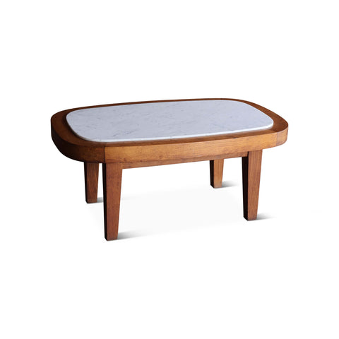 Oak Coffee Table with Marble Top, France, 1950s