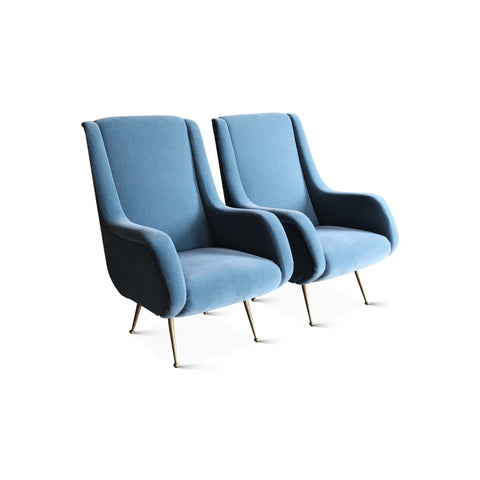 Pair of Armchairs in Blue Mohair