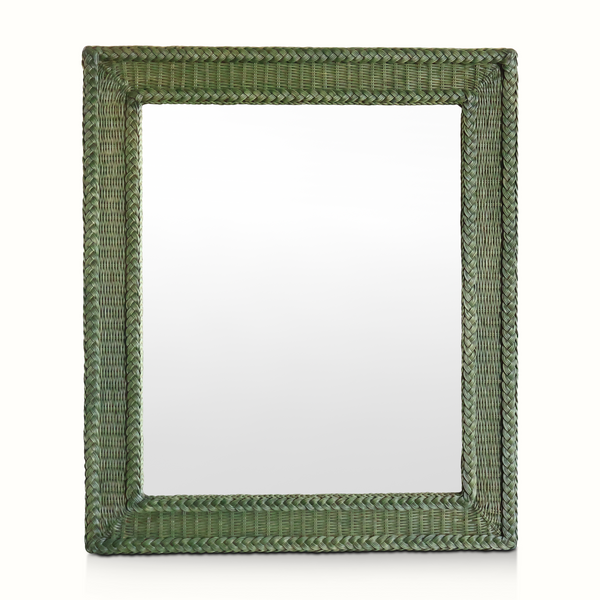 Green Rectangular Wicker Mirror